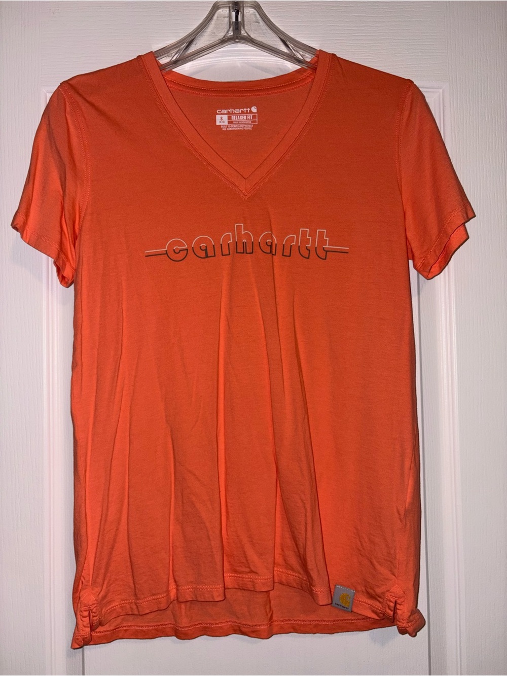 Carhartt Orange V-Neck Logo Tee Shirt